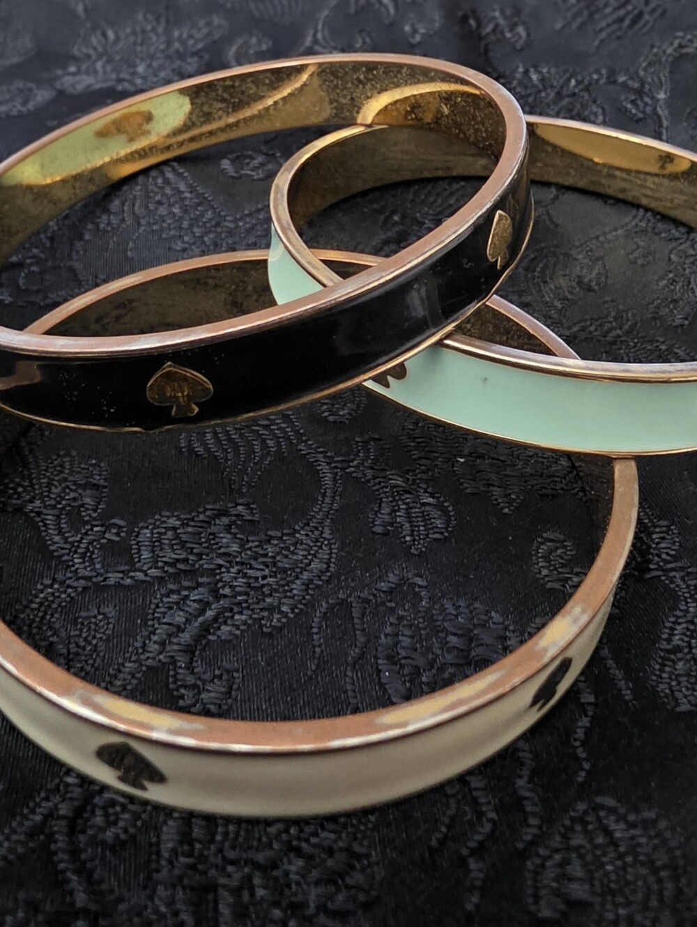 Kate Spade Black, Mint and Cream Enamel Spade Bangle Bracelet Set - Picture 2 of 3